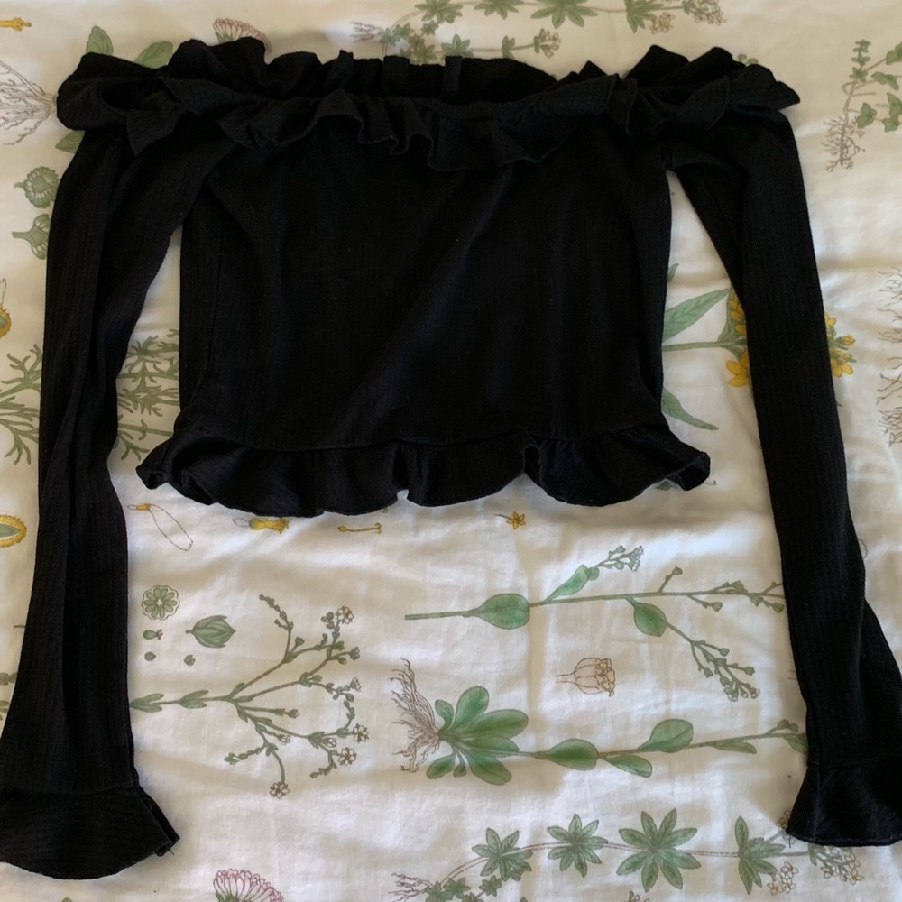 PacSun ruffled off the shoulder cropped long sleev